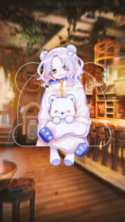 Cute Anime Girl with Polar Bear Plushie Mobile Wallpaper HD