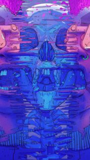 Glitch Art Skull Neon Cyberpunk Wallpaper in Vibrant Blue and Pink Aesthetic