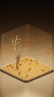 Minimalist Isometric Desert Ecosystem Glass Cube Wallpaper for Mobile