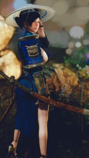 Stunning Samurai Girl with Katana in Traditional Blue Armor 4K Mobile Wallpaper