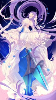 Stunning Anime Girl with Flowing Purple Hair and White Dress Wallpaper