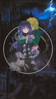 Gothic Anime Couple Embracing with Dark Castle Background Mobile Wallpaper