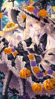 Cute Anime Witch Halloween Pumpkin Wallpaper for Mobile