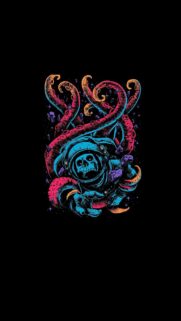 Neon Skull Astronaut and Tentacle Monster Mobile Wallpaper
