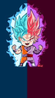 Chibi Goku Dual Aura Super Saiyan Blue vs Rosé Wallpaper for Mobile