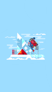 Minimalist Mountaineer Climbing Snowy Peak Wallpaper for Mobile