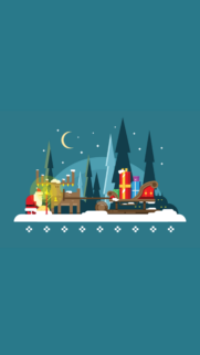 Minimalist Christmas Santa Sleigh and Reindeer Night Scene Wallpaper for Mobile