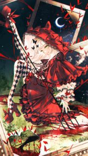 Gothic Anime Girl in Red Hood with Butterflies Wallpaper 4K