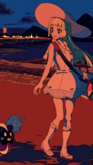 Anime Girl with Pokemon at Sunset Mobile Wallpaper HD