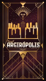 Art Deco Argirópolis City Poster Wallpaper with Golden Sun and Geometric Skyline