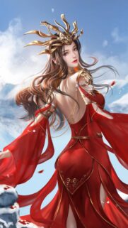 Elegant Fantasy Princess in Red Dress Wallpaper for Mobile