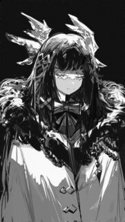 Stunning Monochrome Anime Girl with Ornate Headdress Wallpaper