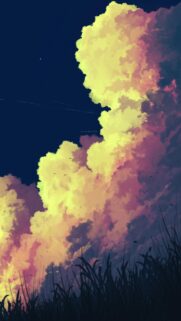 Stunning Anime Sunset Clouds and Silhouette Grass Mobile Wallpaper