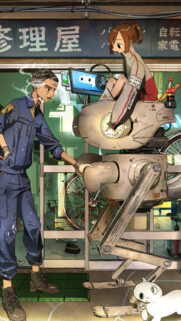 Anime Mechanic and Girl Repairing Vintage Robot Wallpapers for Mobile