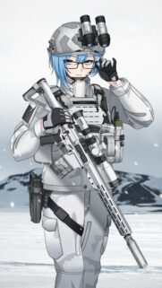 Tactical Anime Girl in Winter Camouflage with Sniper Rifle 4K Wallpaper