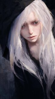 Melancholic Anime Girl with White Hair Digital Art Wallpaper