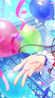Anime Girl Reaching Hand with Colorful Balloons and Confetti Wallpaper
