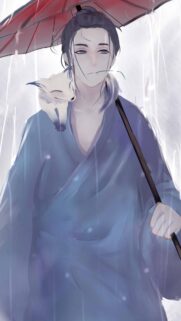Anime Boy with Fox in the Rain Aesthetic Wallpaper for Mobile