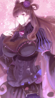 Stunning Anime Girl with Purple Hair and Dark Gothic Armor Wallpaper