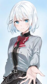 Anime Girl with Short White Hair and Blue Eyes Wallpaper for Mobile