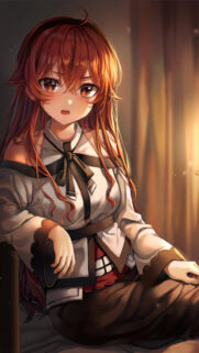 Beautiful Anime Girl with Long Ginger Hair Warm Aesthetic Wallpaper