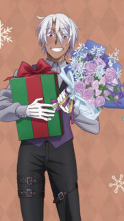 Anime Boy Holding Christmas Gift and Purple Roses Wallpaper