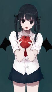 Dark Anime Girl Holding Red Apple Aesthetic Mobile Wallpaper