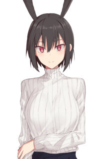 Anime Girl with Bunny Ears in White Turtleneck Sweater Wallpaper