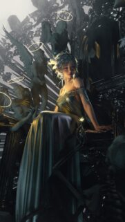 Ethereal Angel Queen in Gothic Palace Mobile Wallpaper – Stunning Fantasy Art