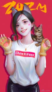Cute Anime Girl with Cat Ears and Tabby Kitten Wallpaper 4K