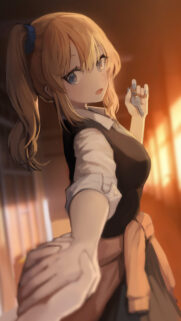 Anime Girl Reaching Out Hand with Key Golden Hour Background Wallpaper