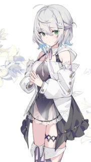 Beautiful Anime Girl with Short Silver Hair and Floral Accents Wallpaper