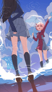 Anime Girls in the Rain High Resolution Wallpaper for Mobile