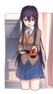 Cute Yuri Doki Doki Literature Club Playing Video Games Wallpaper
