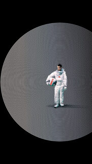 Astronaut Standing Against Abstract Hypnotic Spiral Background for Mobile