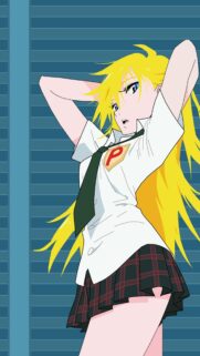 Anime Girl with Long Blonde Hair in School Uniform Phone Wallpaper
