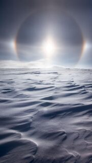 Breathtaking Sun Halo over Frozen Snowy Arctic Landscape Mobile Wallpaper