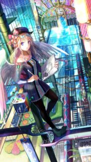 Anime Angel Artist in a Futuristic Cityscape Wallpaper for Mobile