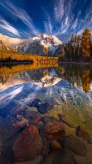 Breathtaking Mountain Reflection Over Crystal Clear Lake Wallpaper