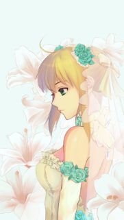 Beautiful Anime Bride Wallpaper with Pastel Floral Aesthetic for Mobile