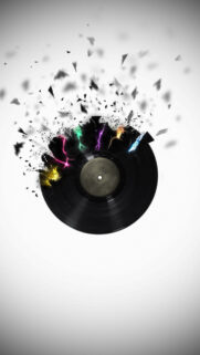 Abstract Shattered Vinyl Record with Neon Lightning Effects Mobile Wallpaper