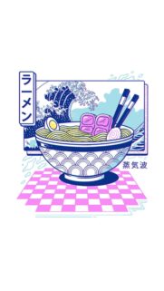 Aesthetic Vaporwave Ramen Bowl Japanese Art Mobile Wallpaper