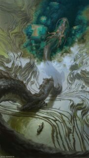 Epic Fantasy Dragon Flying Over Ancient Asian Village High Resolution Wallpaper