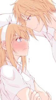 Cute Anime Couple Romantic Moment Blush Wallpaper for Mobile