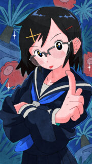 Anime Girl in Sailor Uniform with Glasses Retro Style Phone Wallpaper