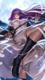 Stunning Anime Girl with Purple Hair and Staff Mobile Wallpaper