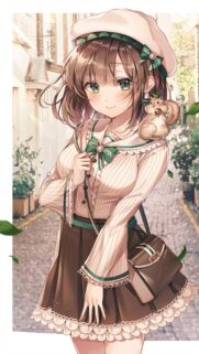 Cute Anime Girl with Pet Squirrel in Elegant Vintage Outfit Wallpaper