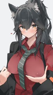 Cute Anime Wolf Girl in Professional Office Attire Wallpaper for Mobile