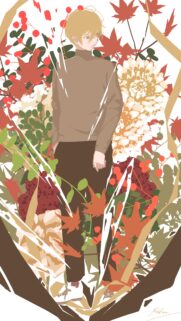Aesthetic Anime Boy Surrounded by Autumn Flowers Wallpaper for Mobile