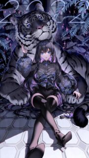 Anime Girl with Majestic White Tiger High-Quality Wallpaper for Mobile